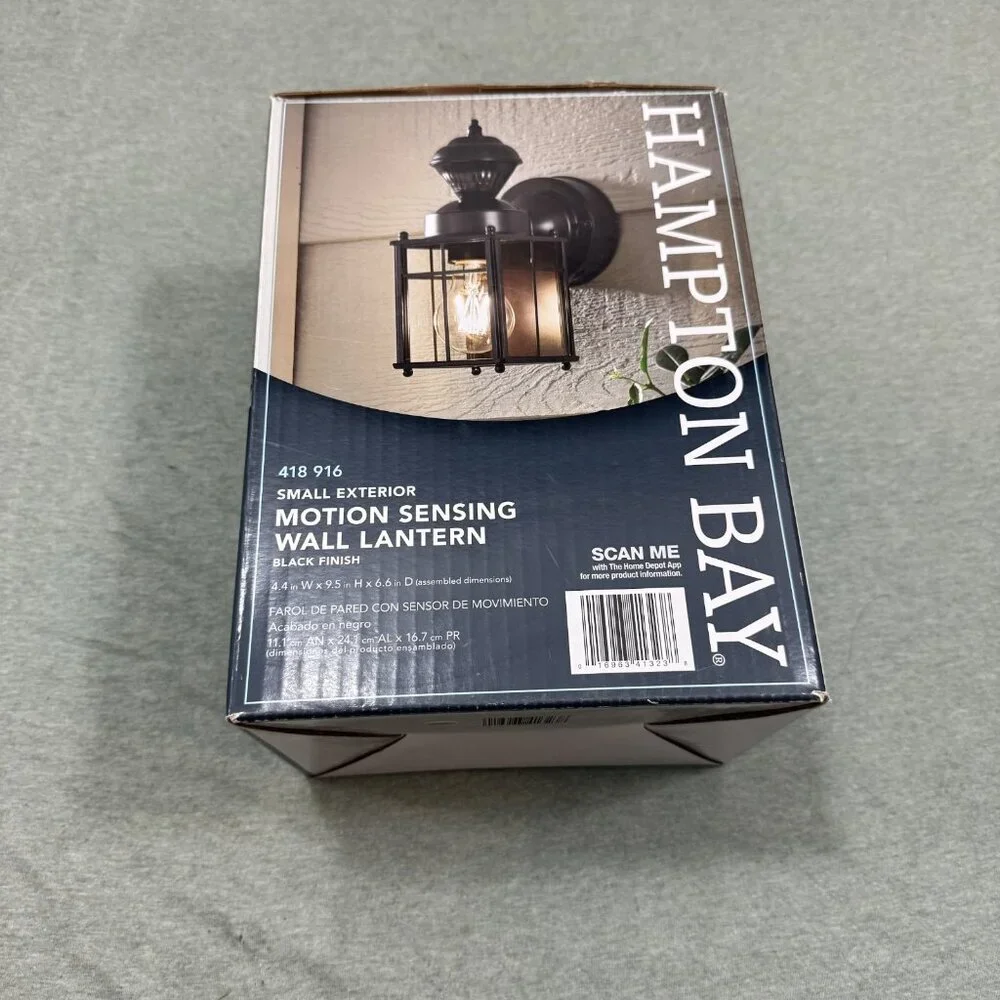 New Hampton Bay Small Exterior Motion Sensing Wall Lantern Black Finish